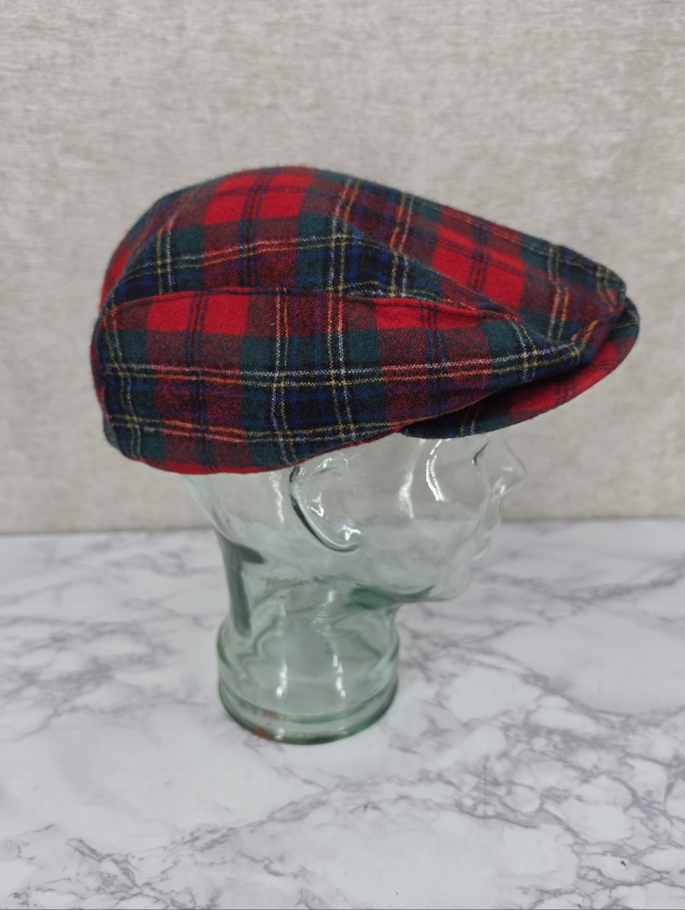 Vintage Pendleton Red Green Blue Yellow Plaid Wool Driver Tam Newsboy Hat XL